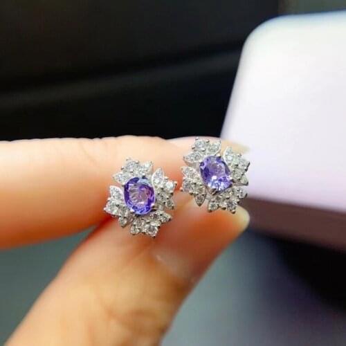 Simple style 100% Natural and Real Tanzanite Earring 925 sterling silver Fine jewelry
