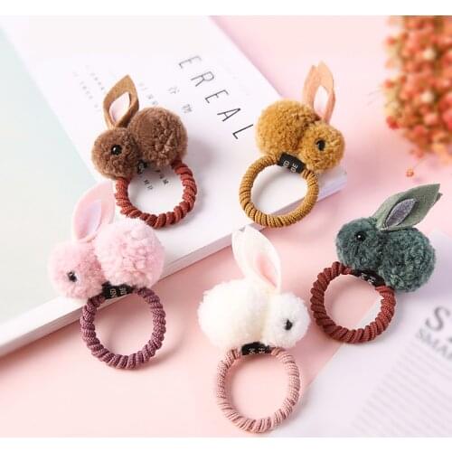 Fashion Cute Ball Rabbit Hair Ring Female tie rope Korean Elastic Rubber Hair Bands Bunny Hair Rope Childrens Hair Accessories