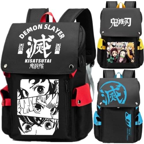 Light Demon Slayer Kimetsu no Yaiba USB Port Book bag Backpack Zipper Rucksack Anime Student School Computer Bag Travel Gifts