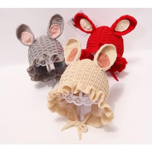 Cute Bunny Ears Baby Girl Hat Autumn Winter Knitted Kids Bonnet Warm Infant Toddler Baby Boy Girl Cap Children Beanie Hat