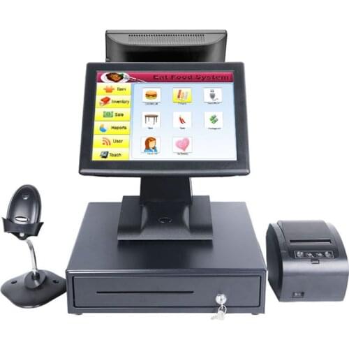 Point of sale shop cash register pos all in one cashier machine with cash drawer 80 receipt printer barcode scanner high quality