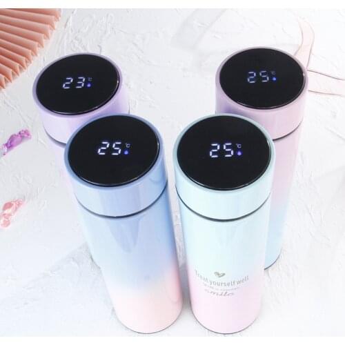 Gradient Color Smart Gift Cup 304 Stainless Steel Thermos Bottle One Key Temperature Measuring Cup Outdoor Thermos Holiday Gift