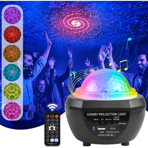 USB Starry Projector Colorful LED Star Light Ocean Wave Night Lights Bluetooth Bedroom Wall Decoration Sky Projector Light Decor