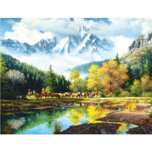 Cross-Stitch Scenery Horses under the iceberg Forest Needlework 14CT Unprinted DIY Cross Stitch Kits Handmade Art Wall Decor