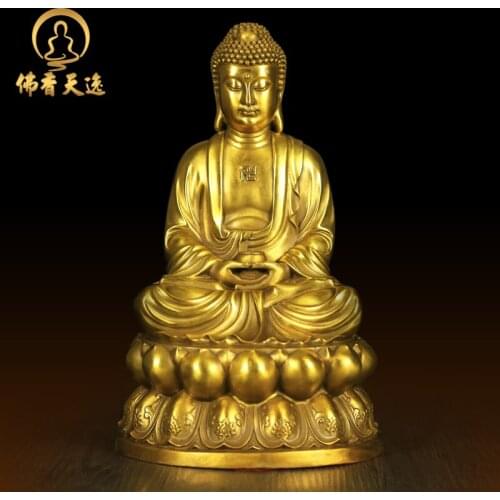 High Quality Home Decoration Chinese Brass Copper Shakya Muni Buddha Sitting On the Lotus Furnishing Articles Gift