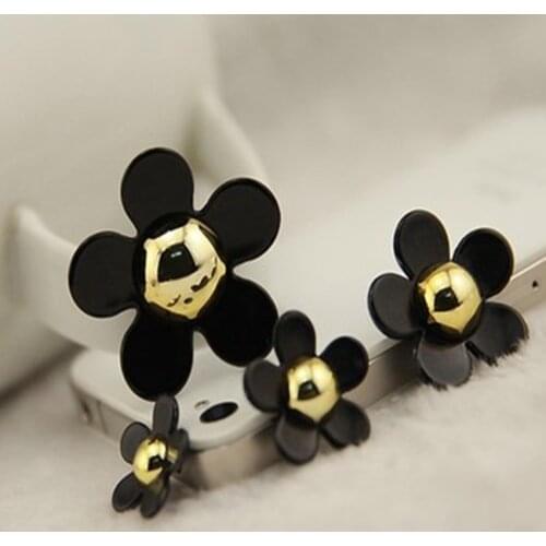 Jewelry Materials For DIY Hair Decoration 20pcs Mixed 4sizes Flat Back Reisn Cabochon Black Color Daisy Flowers