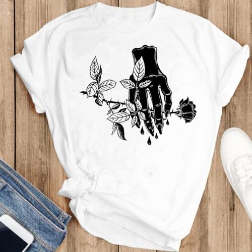 Women Graphic Flower Funny Cute Cartoon Printing Fashion Summer Female Clothes Print Short Sleeve Tops Tees Tshirt T-Shirt