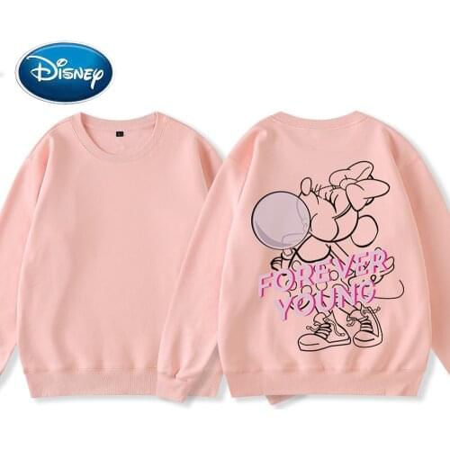 Disney Sweatshirt Fashion Back Minnie Mouse Letter Blowing Bubbles Cartoon Print Harajuku Women Unisex Long Sleeve Tops 9 Colors