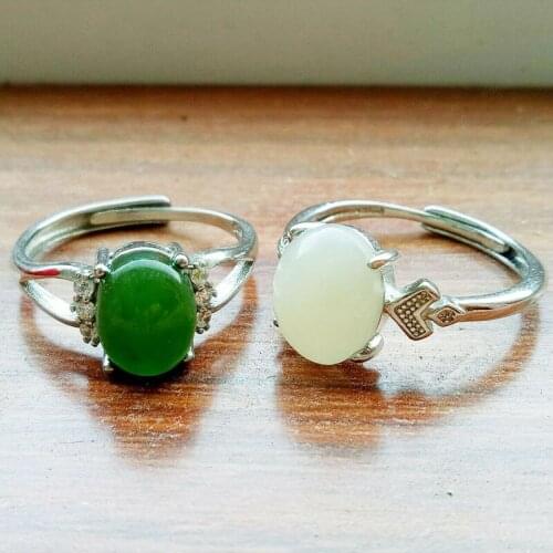 New natural Hetian white jade ring ladies adjustable jasper ring jewelry gift box