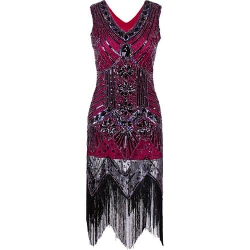 8 colors Flapper Vintage sequin Gatsby Charleston Vestidos Sexy long Tassel Party Dresses Women summer Dress