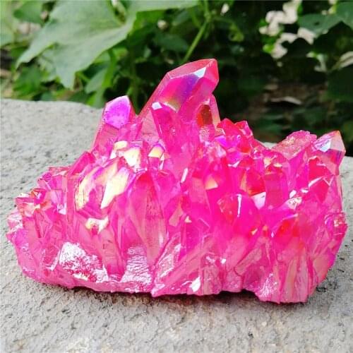 1PC Beautiful Pink Aura Crystal Cluster Angel Titanium Quartz Chakra Energy Stunning Rainbow Specimen Minerals Reiki Healing