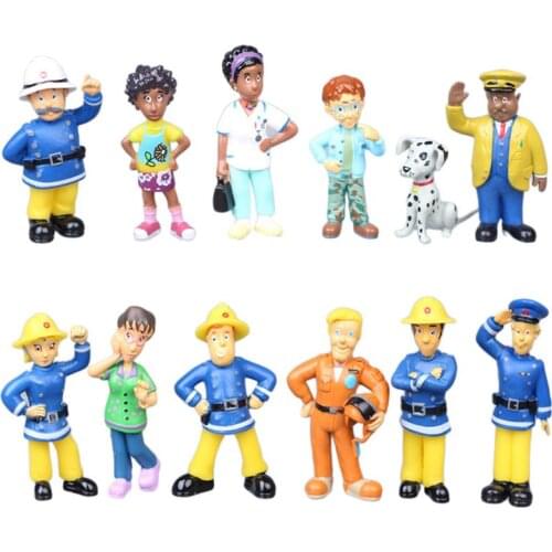 12 pcs/lot Firemen 3-6cm Figure Toy Sam Firefighters Officer Steele Penny Norman Little Dog Mini Model toys