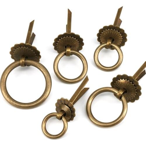1x Bronze Drawer Ring Pulls Vintage Decorative Handle Antique Knobs for Furniture Cabinet Cupboard Dresser Wooden Case Box