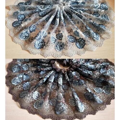 2 Yards Lace Trim Double Floral Embroidered Tulle Lace 8.26" Wide Doll Dress Underwear Costume DIY Craft Supplies