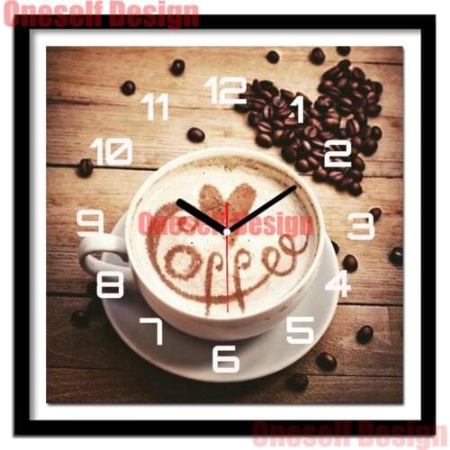 2020 top popular diamond painting 5d with clock coffee heart 5d diamond embroidery full set with clock decor home wall sticker