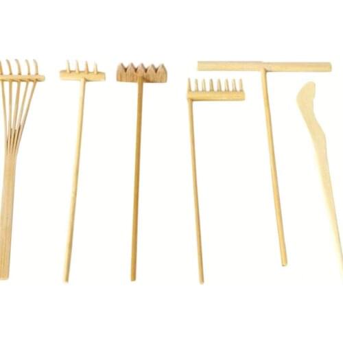 6Pcs Bamboo Rake Gardening Bonsai Potted Tool Mini Tea Teaware Sets Rake Sand Rock Push Drawing Pen Set Desktop Tea Ornament
