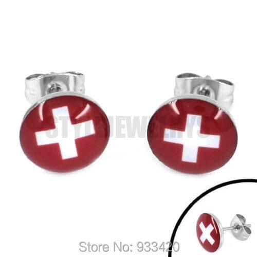 Free Shipping! Enamel Switzerland Flag Earrings 2014 World Cup Brazil Stainless Steel Jewelry Motor Earring Studs SJE370086
