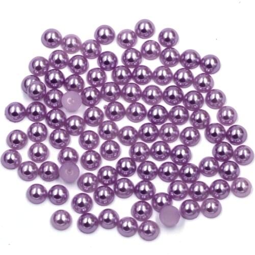 100-1000Pcs Resin Imitation Pearl Bead Flatback Purple Half Round For Nail Art DIY Craft Jewelry Cameo Cabochon Decoration