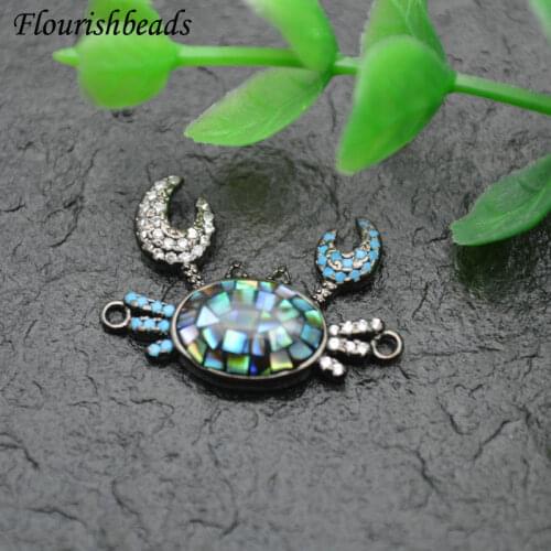 New Arrival Natural Abalone Shell Cover CZ Beads Crab Shape Beads Two Loops Jewelry Connectors Bracelet Charms Necklace Pendant