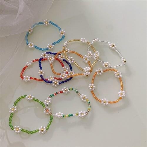 Korean Style Flower Bracelets For Women Girls Cute Daisy Floral Bracelet Bead Charm Chain Boho Jewelry Pulseira