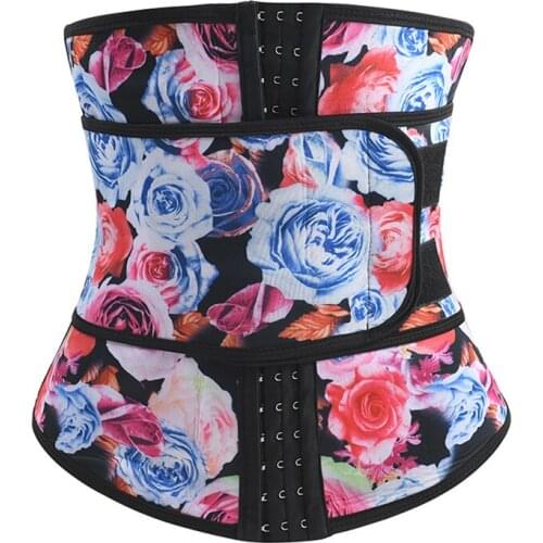 Womens Sexy Breasted Printed Corset Plus Size S-3XL Waist Trainer Abdominal Strap