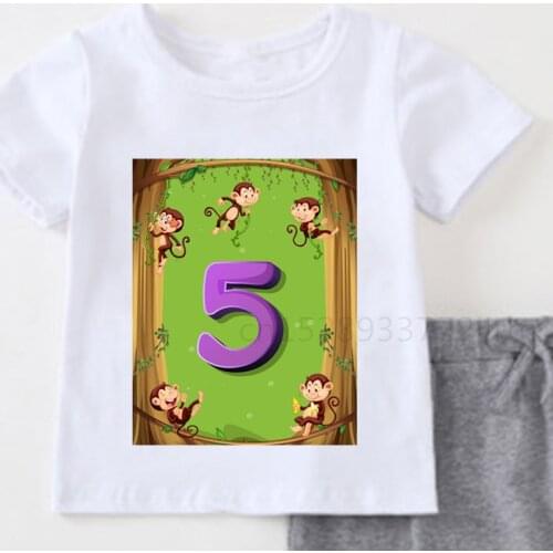 1-10 Baby Kids Cartoon Monkeys Birthday Number Name Print T Shirt Children Birthday T-shirts Boy&Girl Funny Gift Tshirt Present