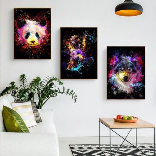 Graffiti Color Animal Wall Art Panda Tiger Wolf Canvas Painting Nordic Graffiti Popular Poster Living Room Home Decoration Mural