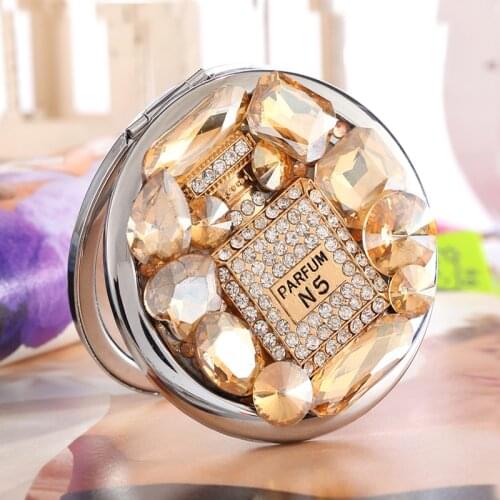 Engrave words logo free,bling champagne crystal perfume bottle,Mini Beauty pocket makeup compact mirror,wedding bridesmaid gifts