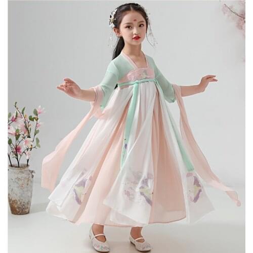 Robe Dandcer Wear Girls Han Fu Dress Embroidery Dramaturgic Dress Chinese Traditional Ancient Kids Costume chinese dress girl