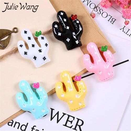 Julie Wang 10pcs 6 Colors Imitation Cactus Plant Resin Hair Accessories Decor Ornament DIY Crafts Making Jewelry Charms Pendant