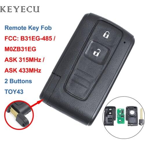 Keyecu 2 Buttons Remote key ASK 315MHz 433MHz for Toyota Prius FCC ID: B31EG-485, M0ZB31EG / MOZB31EG - Uncut TOY43 Key Blade