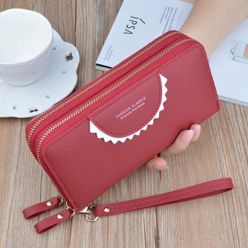 Women Wallet PU Leather Red/black/pink/green/purple/gray Dobble Zipper Female Purse Long Women Clutch Card Holder Cellphone bag