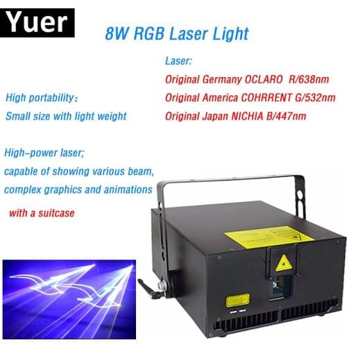 8W RGB Laser Light HighPower beam graphics animations Suitcase packing Semiconductor refrigeration DMX512 bar Disco stage light