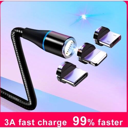 2m 3A Magnetic Cable Micro USB C Quick charge 3.0 For iPhone 11 X 7 Samsung Fast Charging Magnet USB Type C Mobile Phone Charger