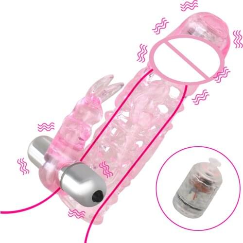 Sex Tools For Couples Reusable Silicone Condoms Penis Enlargement Double Vibrators Condom Cock Sleeve Delay Ejaculation