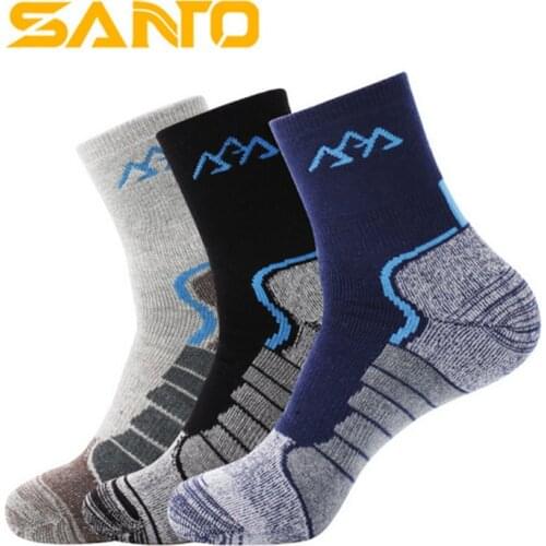 Men Sports Socks (3 Pairs/lot) SANTO/S014 Cotton Quick Dry Warm Socks Outdoor Hiking Socks