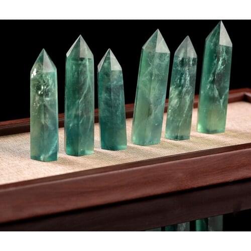 Natural Green Fluorite Quartz Crystal Point Obelisk Wand Healing Ornaments