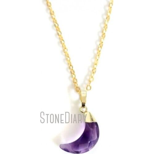 10Pcs Latest Dog Tooth Amethysts Chains Necklaces Gold Plating Faceted Moon Chains Necklaces Clearance 16inch-20inch NM14615