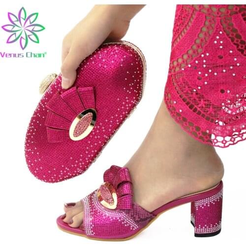 Latest Rhinestone Woman Shoe and Matching Bag Set Italian Shoe and Bag Set for Party Italy High Heels Women Wedding Party Shoes