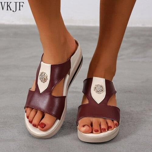 2021 New Elegant Comfortable Summer Casual Shoes Fashion Sandals Women Slippers Non-slip Wedges Sandals Hollow Cow Leather Shoes