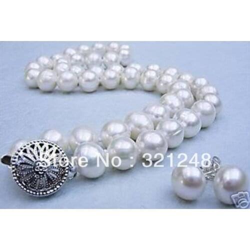 New beads 2014 DIY Natural 9-10mm White Freshwater Pearl Necklace earring Set beads jewelry making MY2083