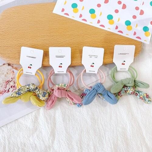 2Pcs/set New Korean Floral Hair Ties Scrunchies Fabric Rabbit Ears Children Rubber Band Girls Baby Ponytail Hair Accessories