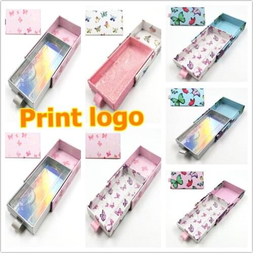 Wholesale eyelash packaging box lash boxes packaging custom own logo for 10mm-25mm mink eyelashes case bulk butterfly pull box