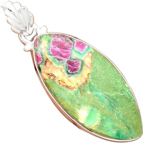 Genuine RUBY IN FUCHSITE Pendant 925 Sterling Silver, 48.1 mm, MHBAP5866