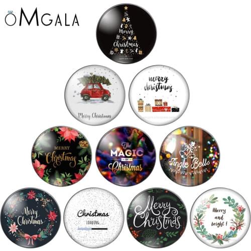 Merry Christmas patterns letters words 10pcs 10mm/12mm/18mm/20mm/25mm Round photo glass cabochon demo flat back Making findings