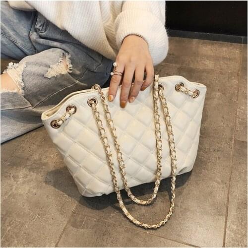 Lattice Chain Large Capacity Bucket Bags For Women 2020 Sac A Main Femme PU Leather Shoulder Bag Female Designer Ladies Handbags