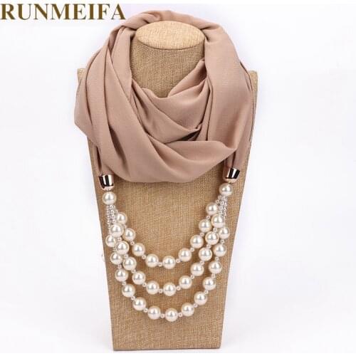 RUNMEIFA Chiffon Pearls Pendant Jewelry Scarf Necklace Foulard Female women scarves for the neck sjaals voor dames