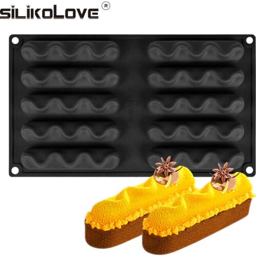 SILIKOLOVE 10 Cavity Oval Ripple Shape Silicone Cake Mold For Baking Decorating Tools Jelly Mousse Dessert Mould