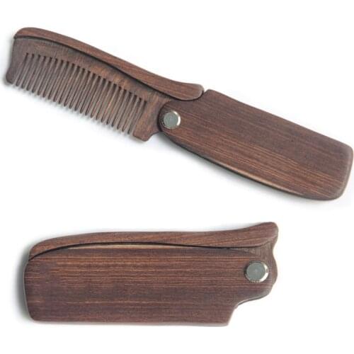 Folding Wooden Comb Mens Hair Beard & Mustache Comb Pocket Sandalwood Comb for Everyday Grooming Use with Balms and Oils