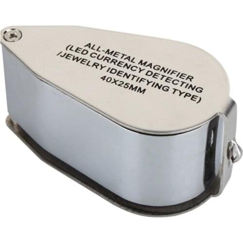 1pc 40X25mm Mini Foldable Magnifier Metal Illuminated Magnifying Glass LED Light